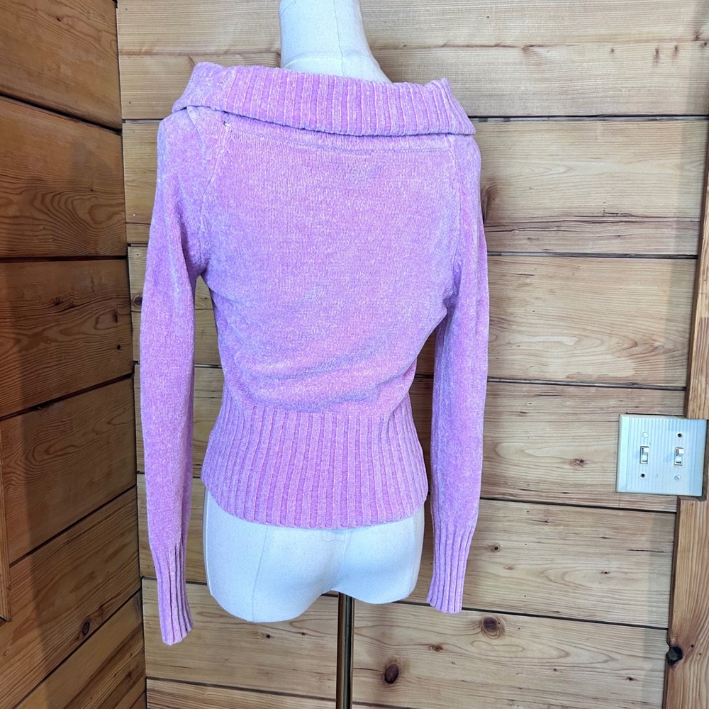 Vintage Chenille Velvet Cowl Neck Sweater Womens Large Lilac Y2K Plush WHO JEANS - Picture 3 of 6